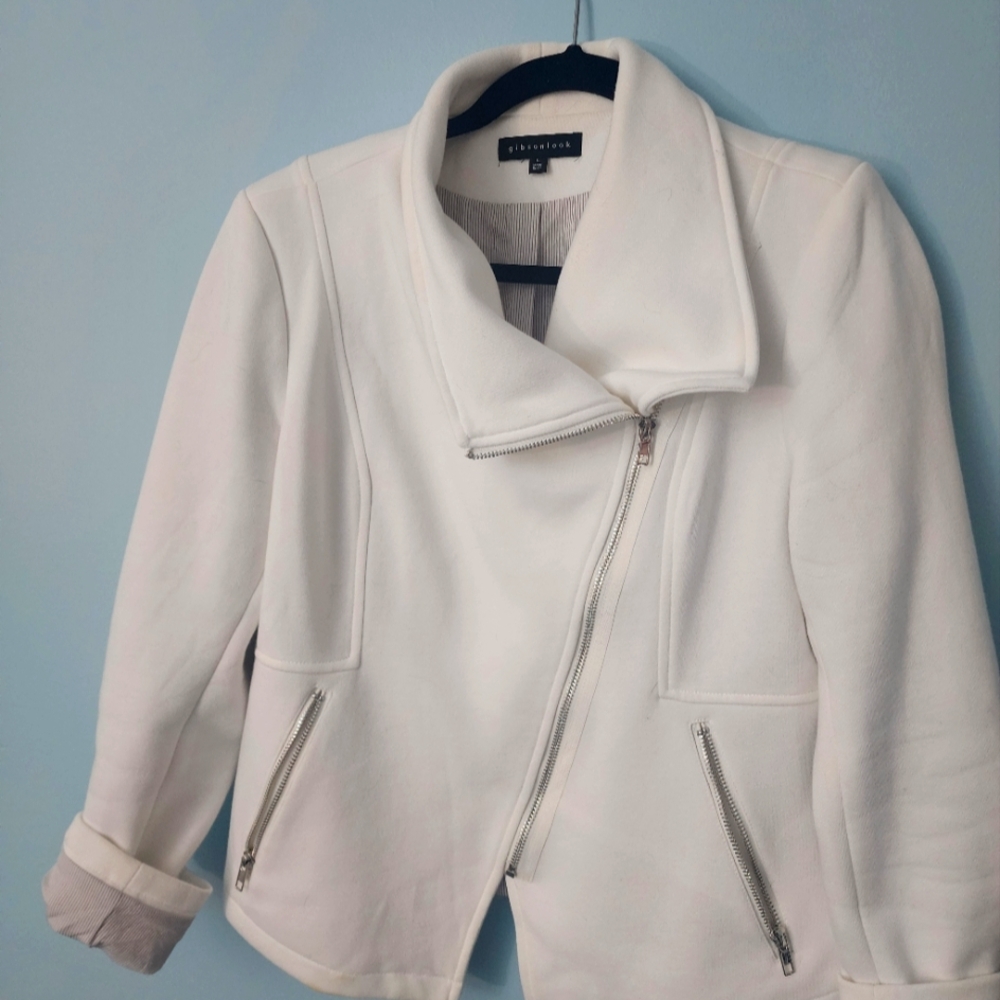 White Zippered Moto Blazer